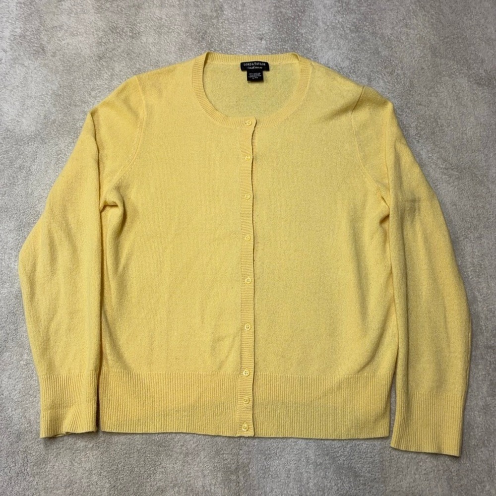 Lord & Taylor 100% Cashmere Cardigan Yellow Classic Knit Soft Luxury Women's XL